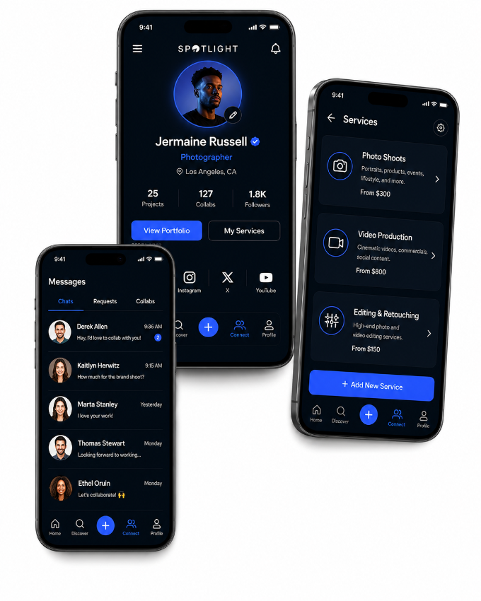 Spotlight creator app screens