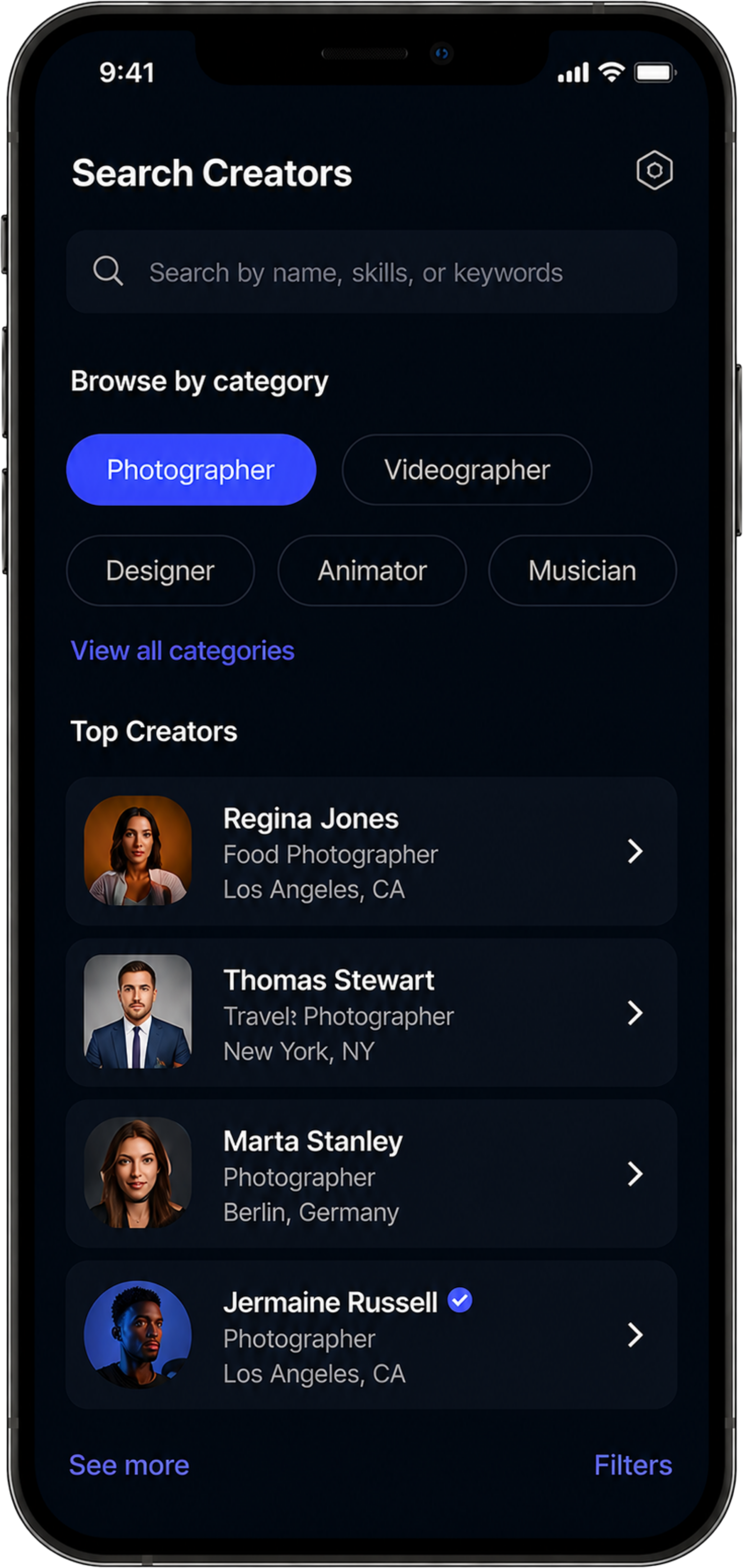 Spotlight search creators screen